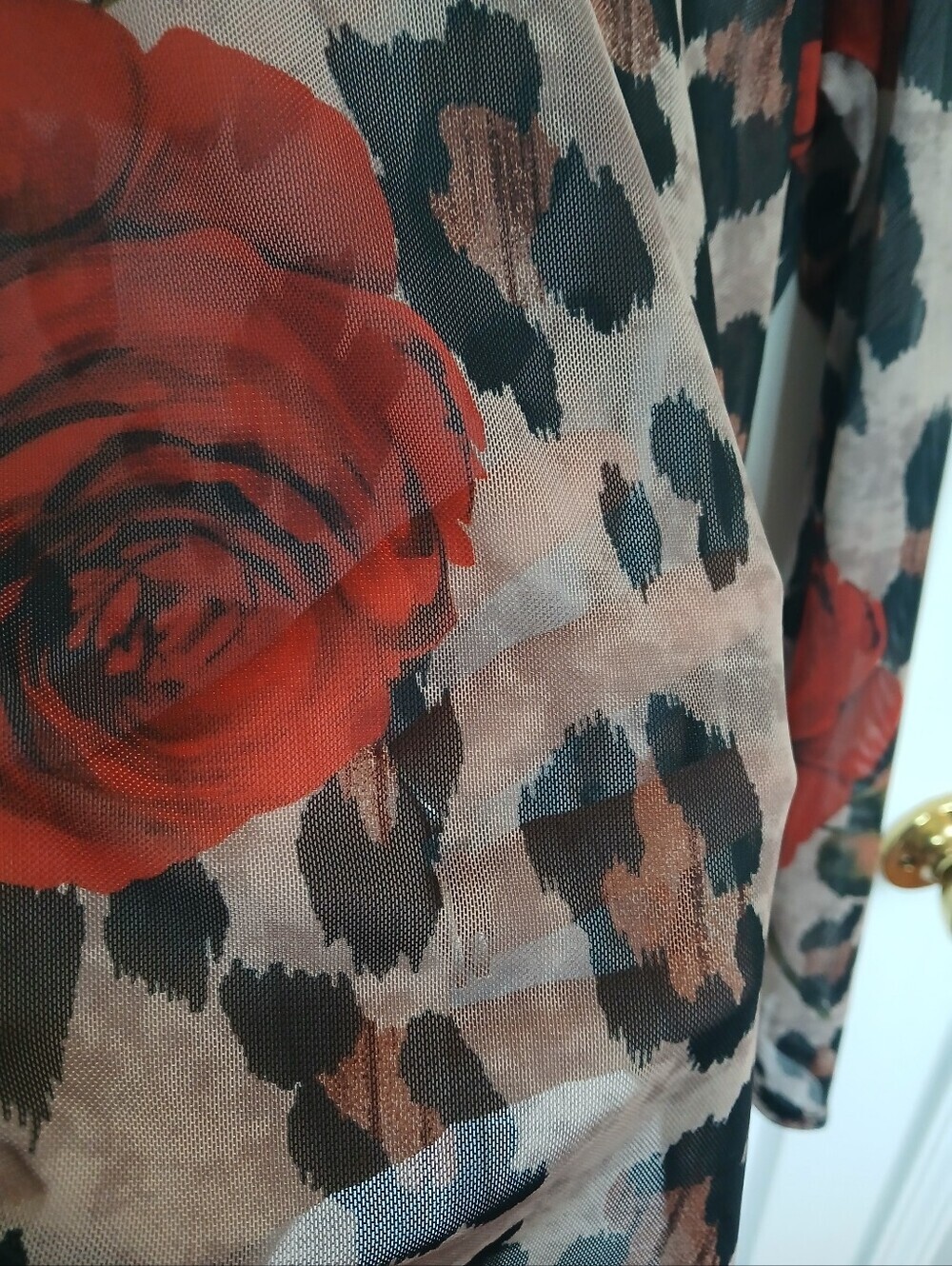 Sheer Floral Leopard Long-Sleeve Top - Red Roses Whimsigoth Fairy Grunge Boho - Picture 3 of 5